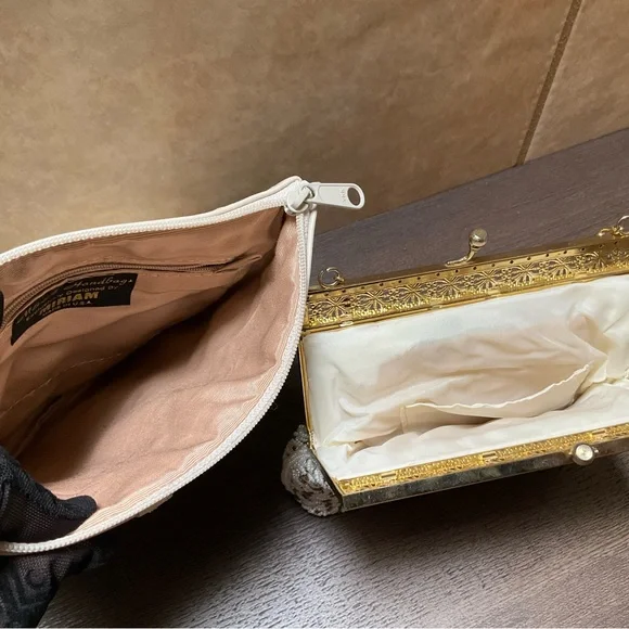 Lot of 2 purses BUNDLE Elegant White and Gold Women's Bag Set Vintage beaded - Picture 3 of 12